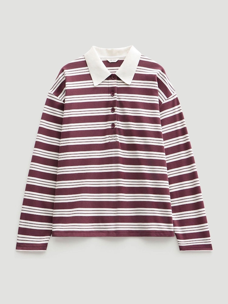 Hush Brown Striped Polo Top - Image 8 of 8 Hush Brown Striped Polo Top - Image 8 of 8