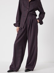 Hush Purple Wool Blend Wide Leg Check Trousers - Image 1 of 5
