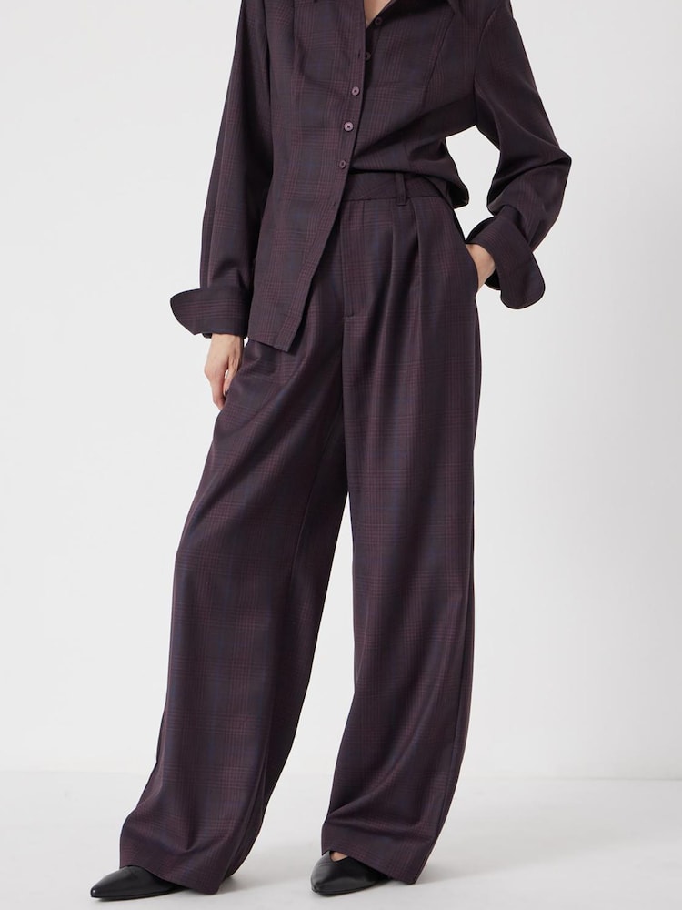 Hush Purple Wool Blend Wide Leg Check Trousers - Image 1 of 5 Hush Purple Wool Blend Wide Leg Check Trousers - Image 1 of 5