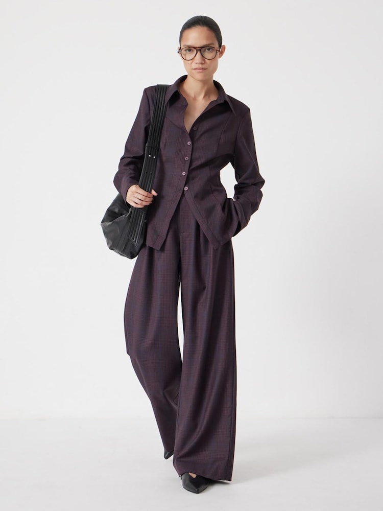 Hush Purple Wool Blend Wide Leg Check Trousers - Image 2 of 5 Hush Purple Wool Blend Wide Leg Check Trousers - Image 2 of 5