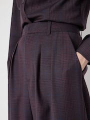Hush Purple Wool Blend Wide Leg Check Trousers - Image 3 of 5