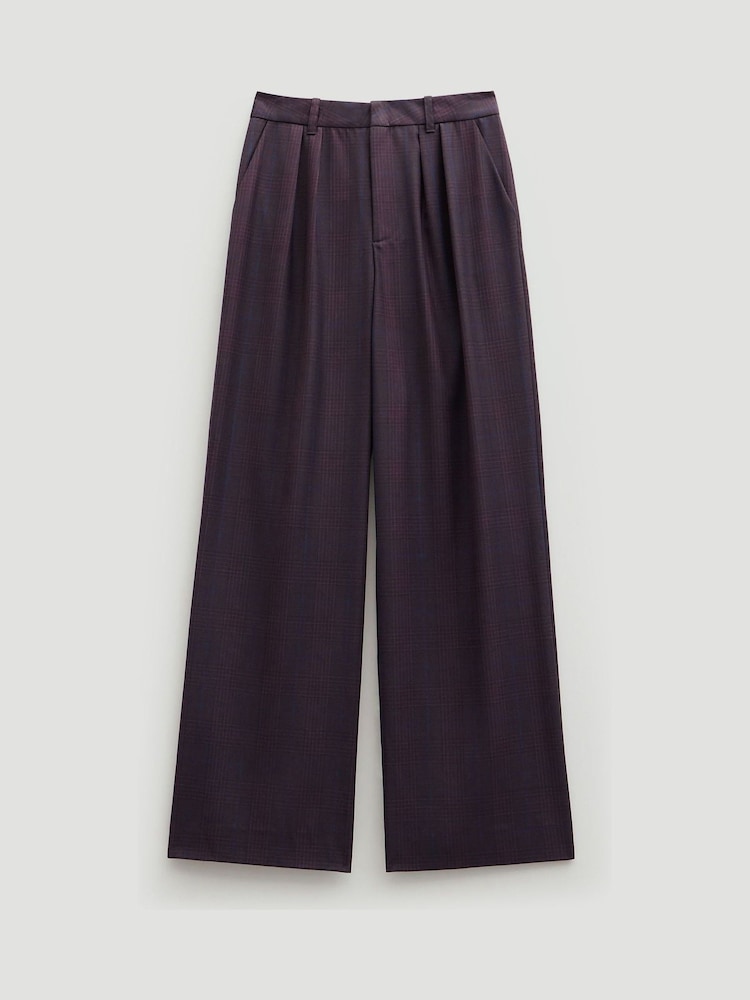 Hush Purple Wool Blend Wide Leg Check Trousers - Image 5 of 5 Hush Purple Wool Blend Wide Leg Check Trousers - Image 5 of 5