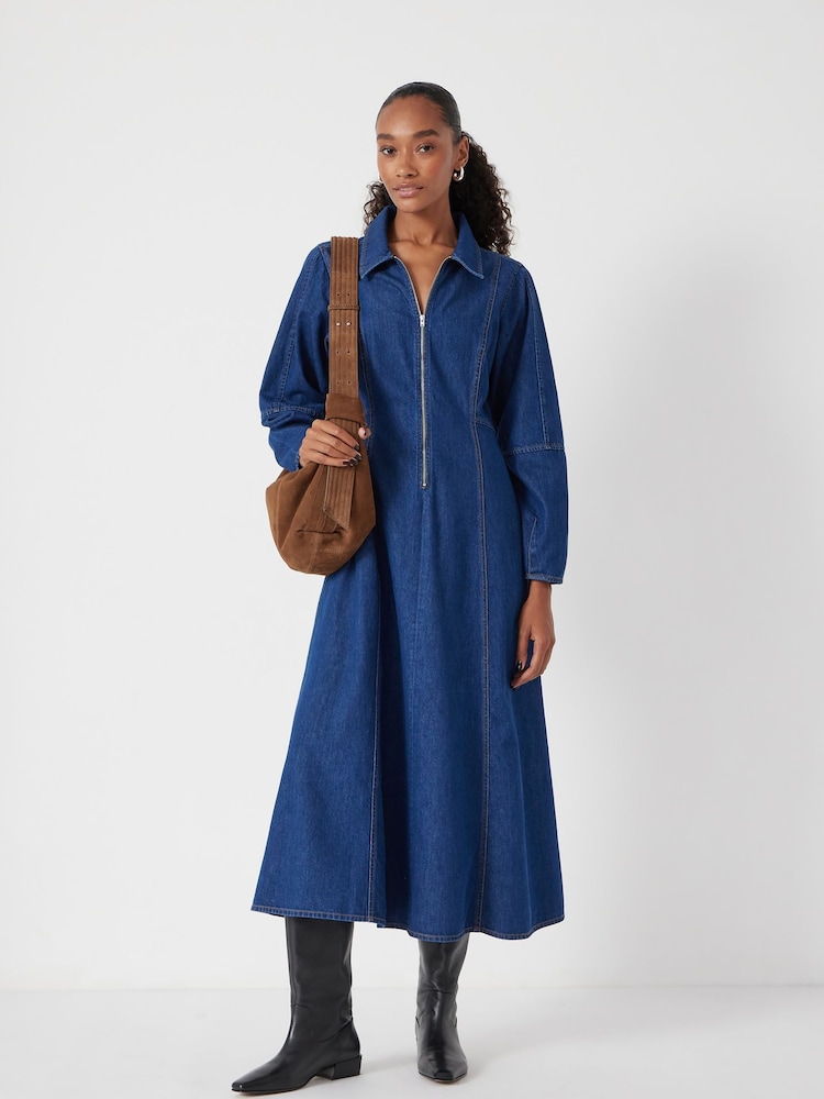 Hush Blue Denim Long Sleeve Midi Dress - Image 2 of 6