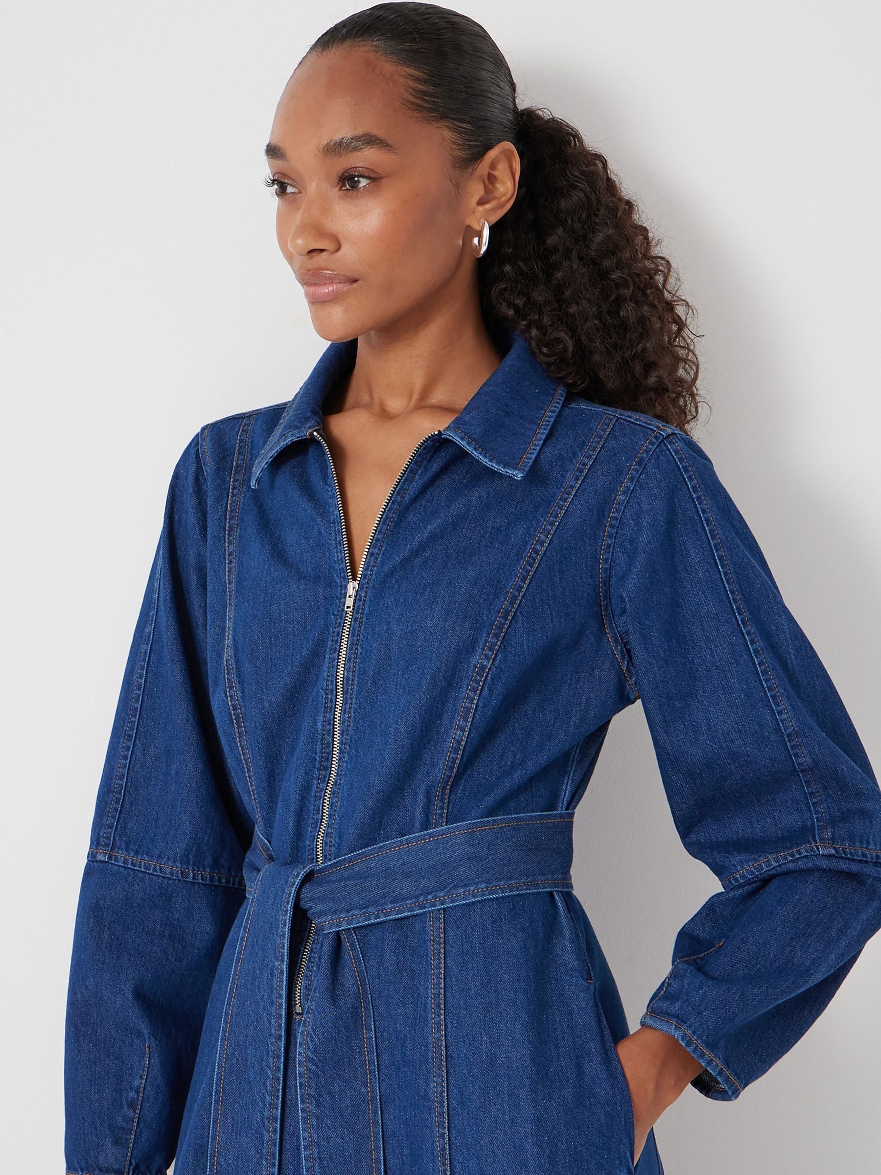 Buy Hush Blue Denim Long Sleeve Midi Dress from Next USA
