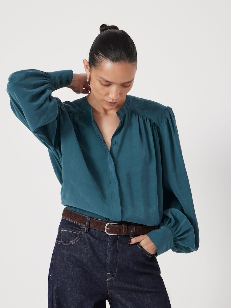 Hush Green Puff Sleeve Blouse - Image 1 of 5