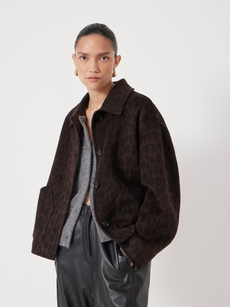 Hush Brown Pure Wool Leopard Double Faced Jacket - Image 1 of 6