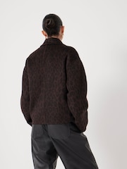 Hush Brown Pure Wool Leopard Double Faced Jacket - Image 4 of 6