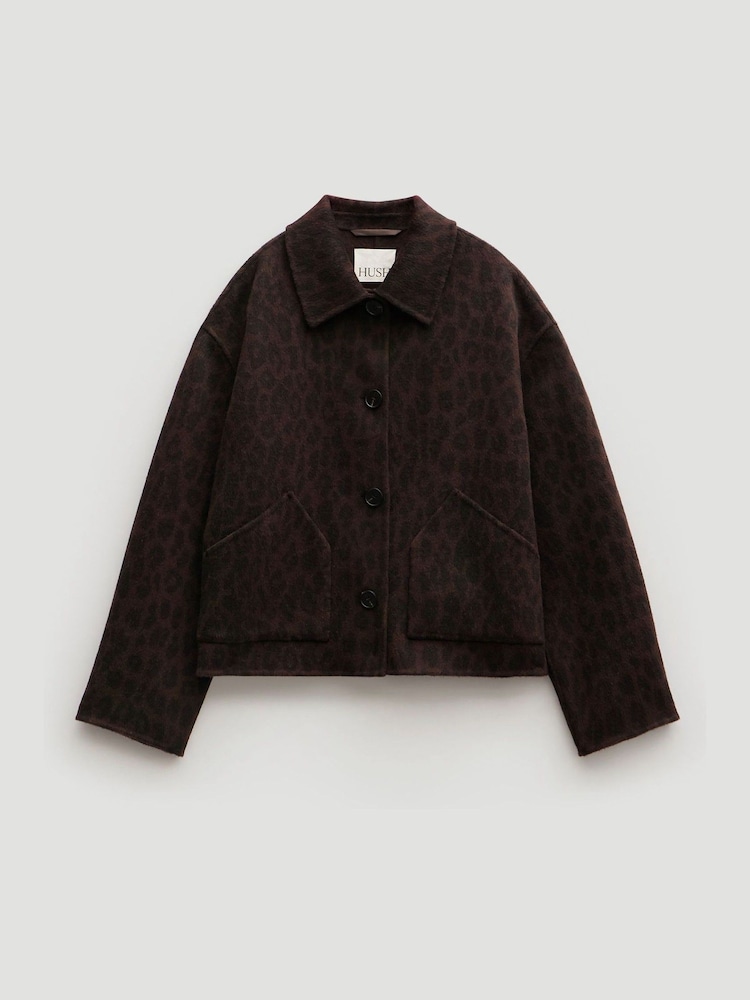 Hush Brown Pure Wool Leopard Double Faced Jacket - Image 6 of 6