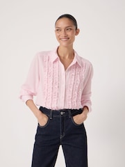 Hush Pink Long Sleeve Ruffle Sheer Shirt - Image 1 of 4