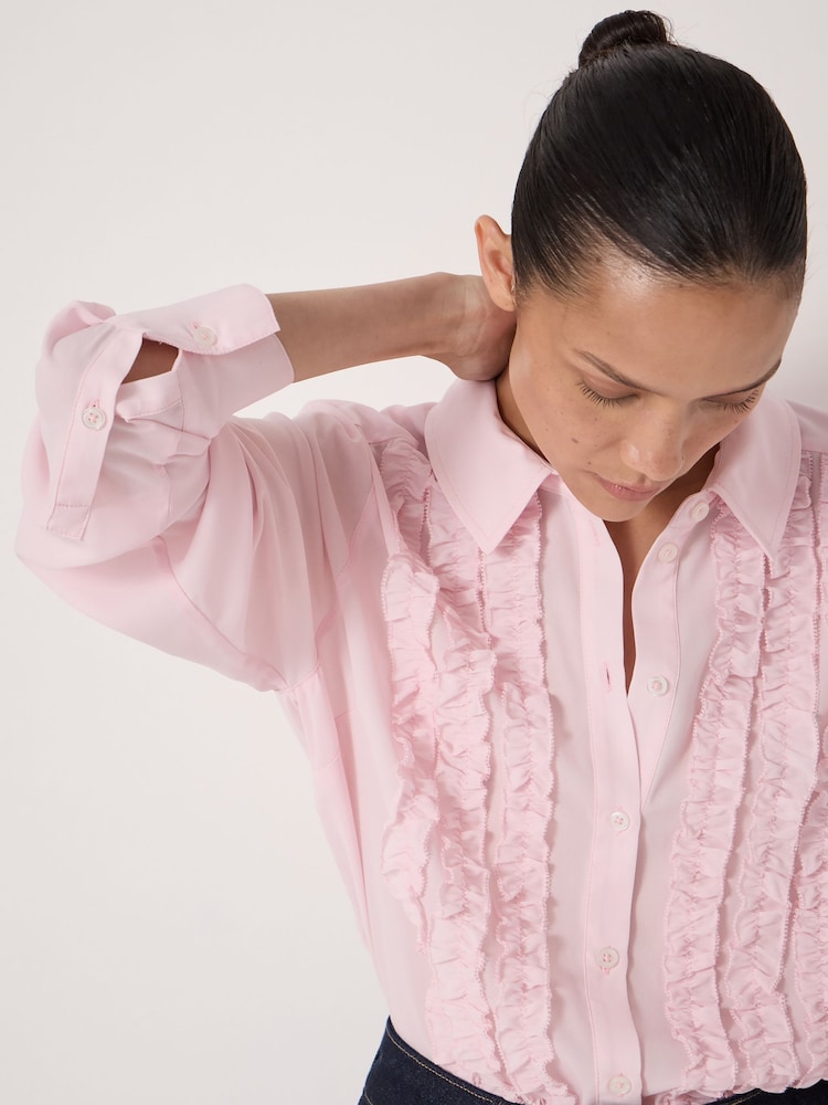 Hush Pink Long Sleeve Ruffle Sheer Shirt - Image 4 of 4