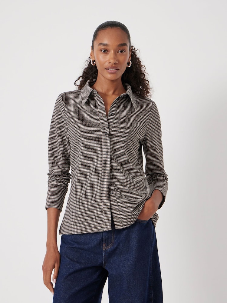 Hush Blue Fitted Check Jersey Shirt - Image 1 of 6 Hush Blue Fitted Check Jersey Shirt - Image 1 of 6
