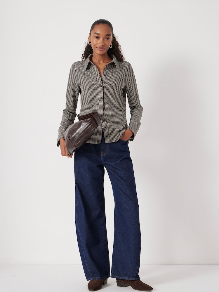 Hush Blue Fitted Check Jersey Shirt - Image 2 of 6 Hush Blue Fitted Check Jersey Shirt - Image 2 of 6