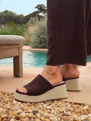 Linzi Dark Brown Espresso Espadrille Mule Sandals - Image 1 of 6