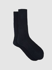 Reiss Navy Chuck Rib-Knit Socks with Wool and Cashmere - Image 1 of 3