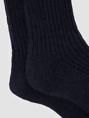Reiss Navy Chuck Rib-Knit Socks with Wool and Cashmere - Image 2 of 3