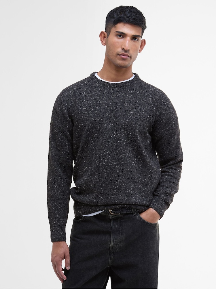 Barbour® Black Essential Tisbury Crew Neck Fog Jumper - Image 1 of 7