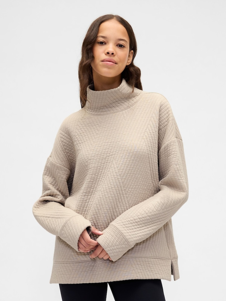 Gap Beige Quilted Jacquard Knit Funnel-Neck Pullover Jumper - Image 1 of 3 Gap Beige Quilted Jacquard Knit Funnel-Neck Pullover Jumper - Image 1 of 3
