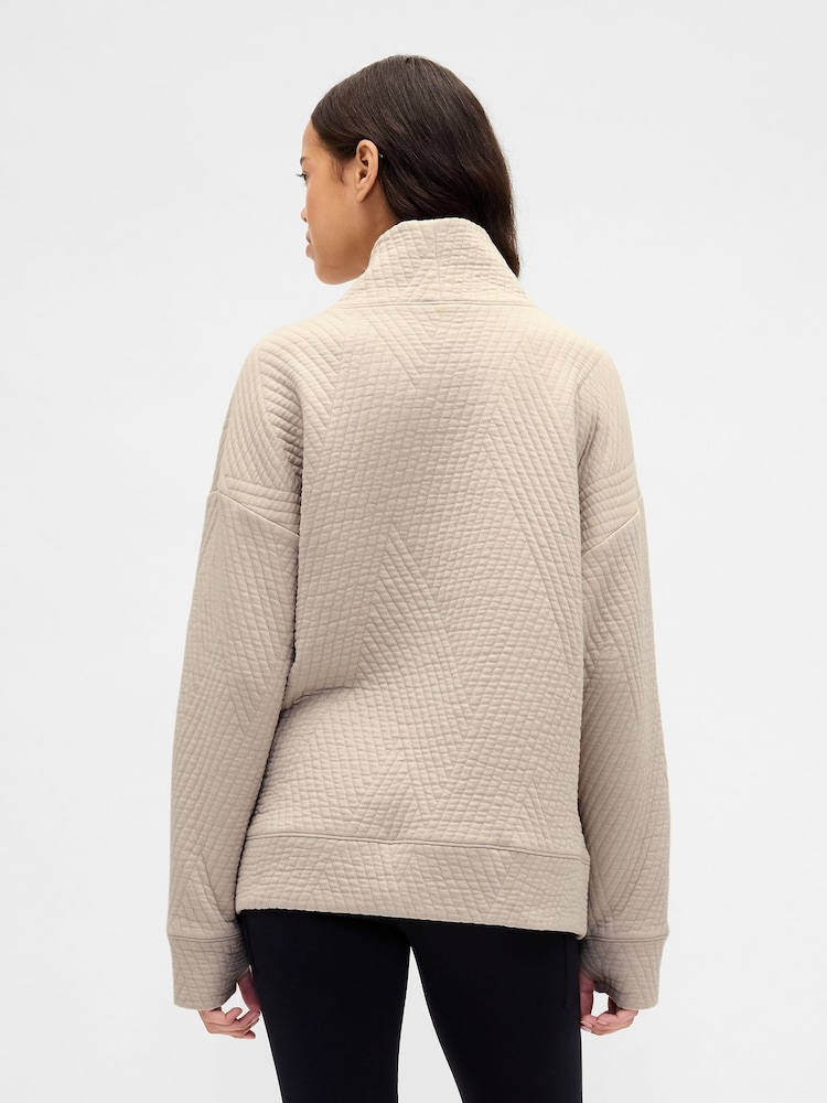 Gap Beige Quilted Jacquard Knit Funnel-Neck Pullover Jumper - Image 2 of 3 Gap Beige Quilted Jacquard Knit Funnel-Neck Pullover Jumper - Image 2 of 3