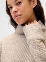 Gap Beige Quilted Jacquard Knit Funnel-Neck Pullover Jumper - Image 3 of 3