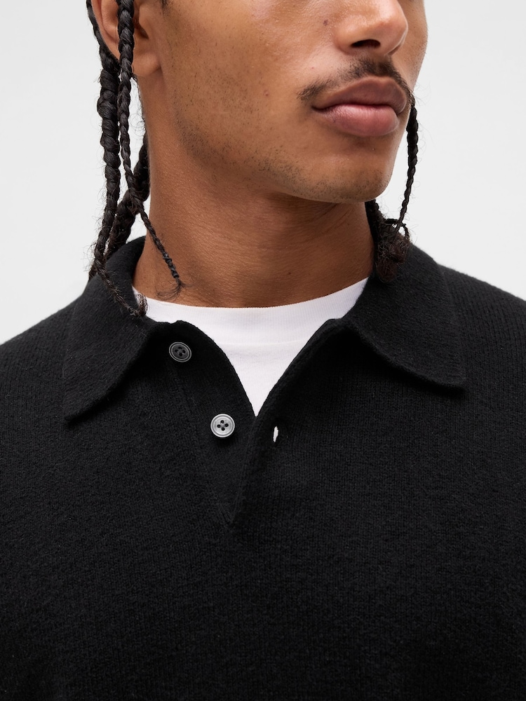 Gap Black CashSoft Relaxed Polo Sweatshirt - Image 4 of 4 Gap Black CashSoft Relaxed Polo Sweatshirt - Image 4 of 4