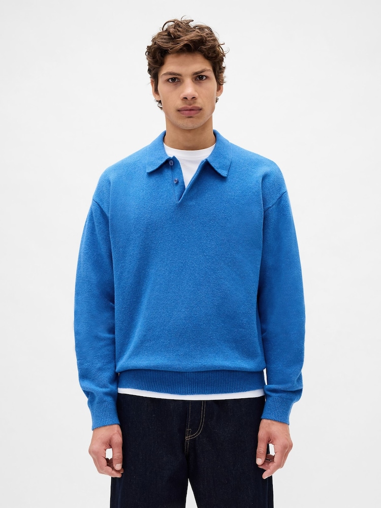 Gap Blue CashSoft Relaxed Polo Sweatshirt - Image 1 of 4 Gap Blue CashSoft Relaxed Polo Sweatshirt - Image 1 of 4