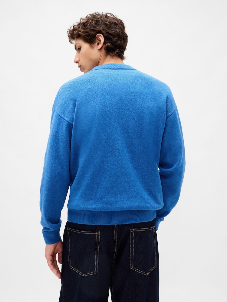 Gap Blue CashSoft Relaxed Polo Sweatshirt - Image 2 of 4 Gap Blue CashSoft Relaxed Polo Sweatshirt - Image 2 of 4