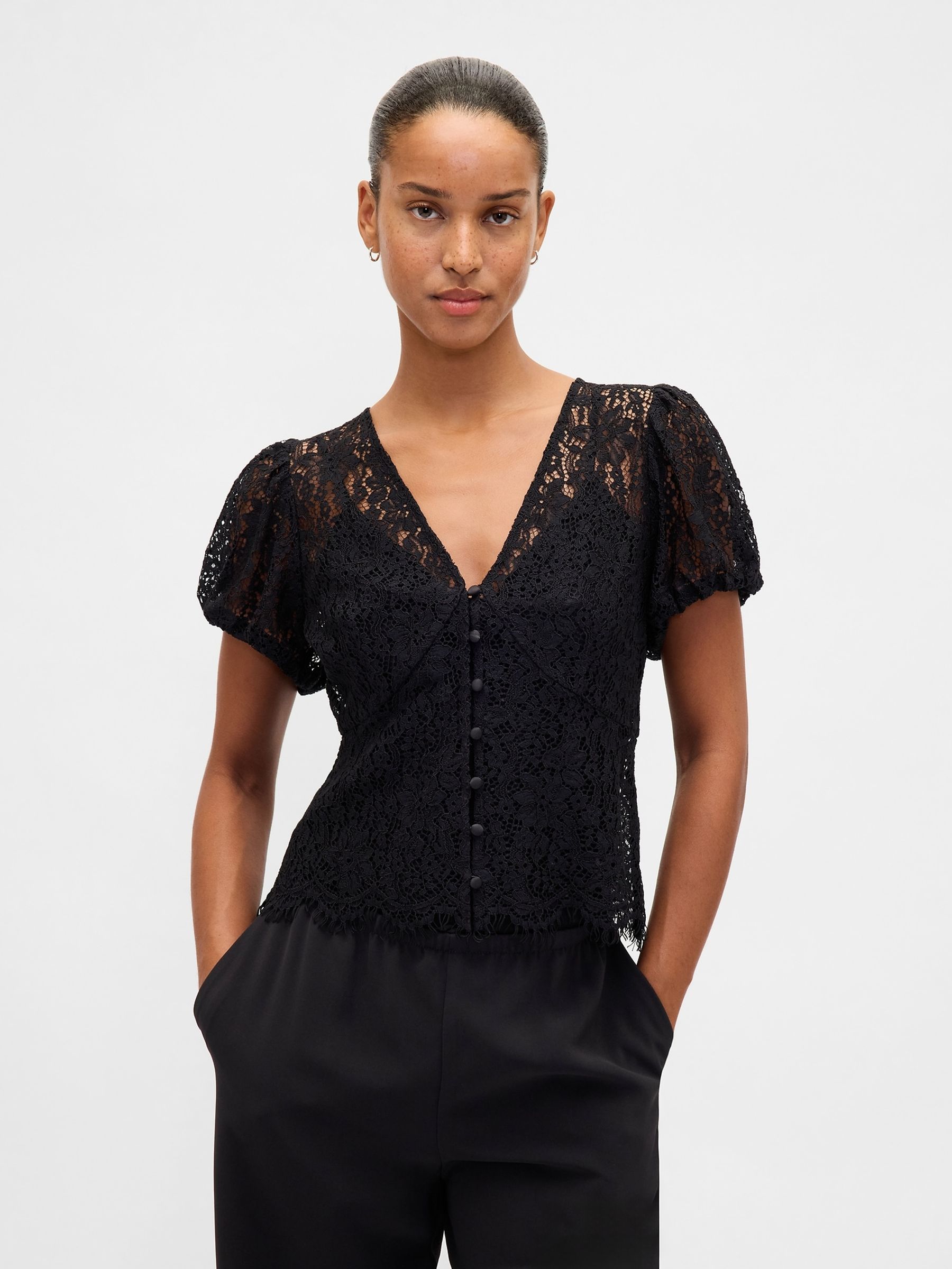 Buy Gap Black Lace V-Neck Top from Next Luxembourg