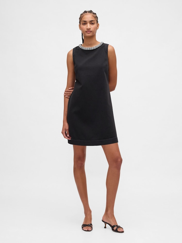 Gap Black Jewel-Neck Mini Shift Dress - Image 1 of 4 Gap Black Jewel-Neck Mini Shift Dress - Image 1 of 4