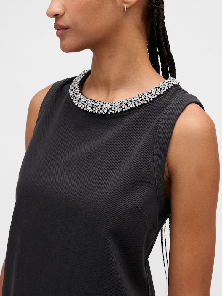 Gap Black Jewel-Neck Mini Shift Dress - Image 4 of 4 Gap Black Jewel-Neck Mini Shift Dress - Image 4 of 4