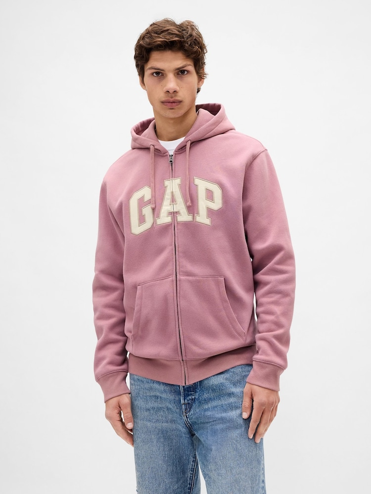 Gap Pink VintageSoft Arch Logo Full-Zip Hoodie - Image 1 of 4 Gap Pink VintageSoft Arch Logo Full-Zip Hoodie - Image 1 of 4