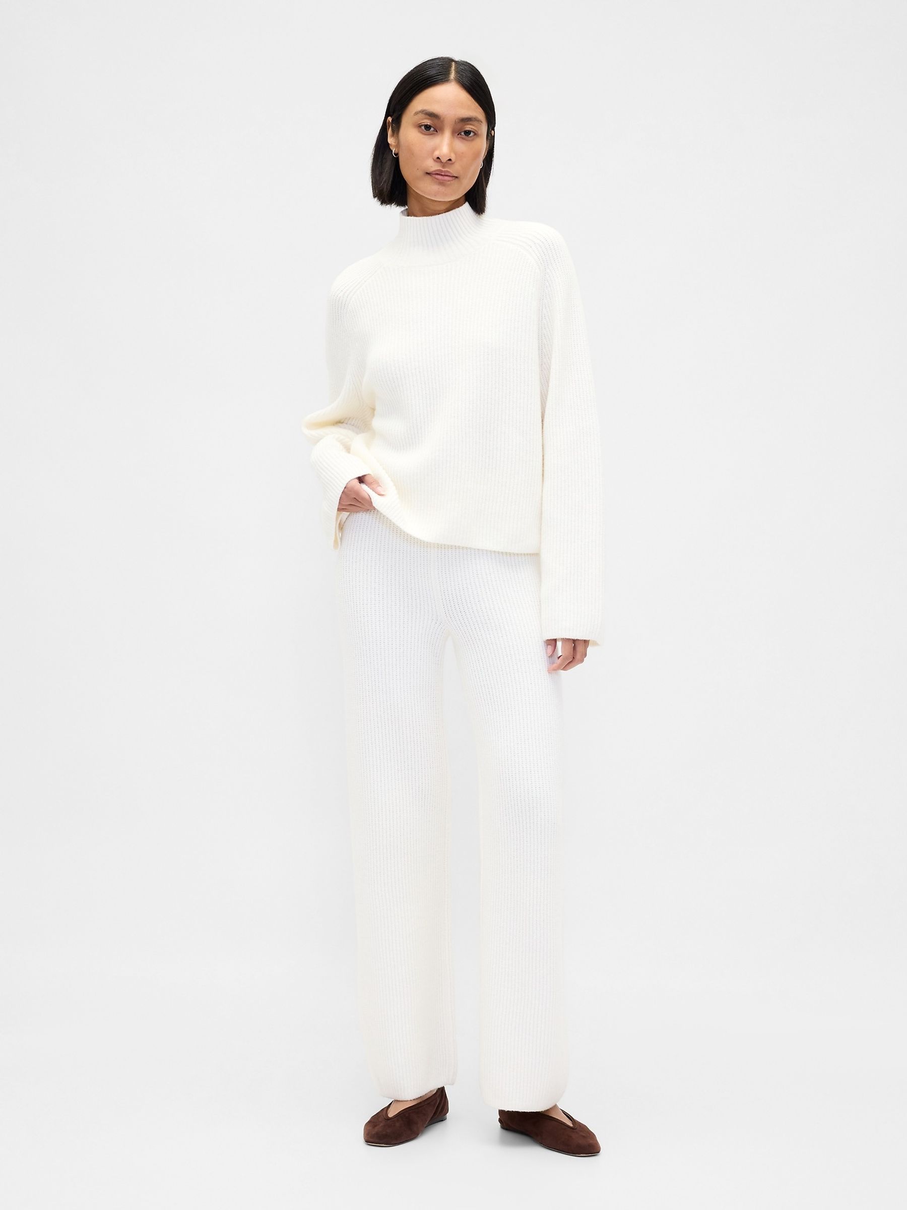 Buy Gap CashSoft White Shaker-Stitch Turtle Neck Jumper from the