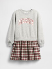 Gap Grey/Red Check Oversized Sweatshirt Dress (4-13yrs) - Image 1 of 3