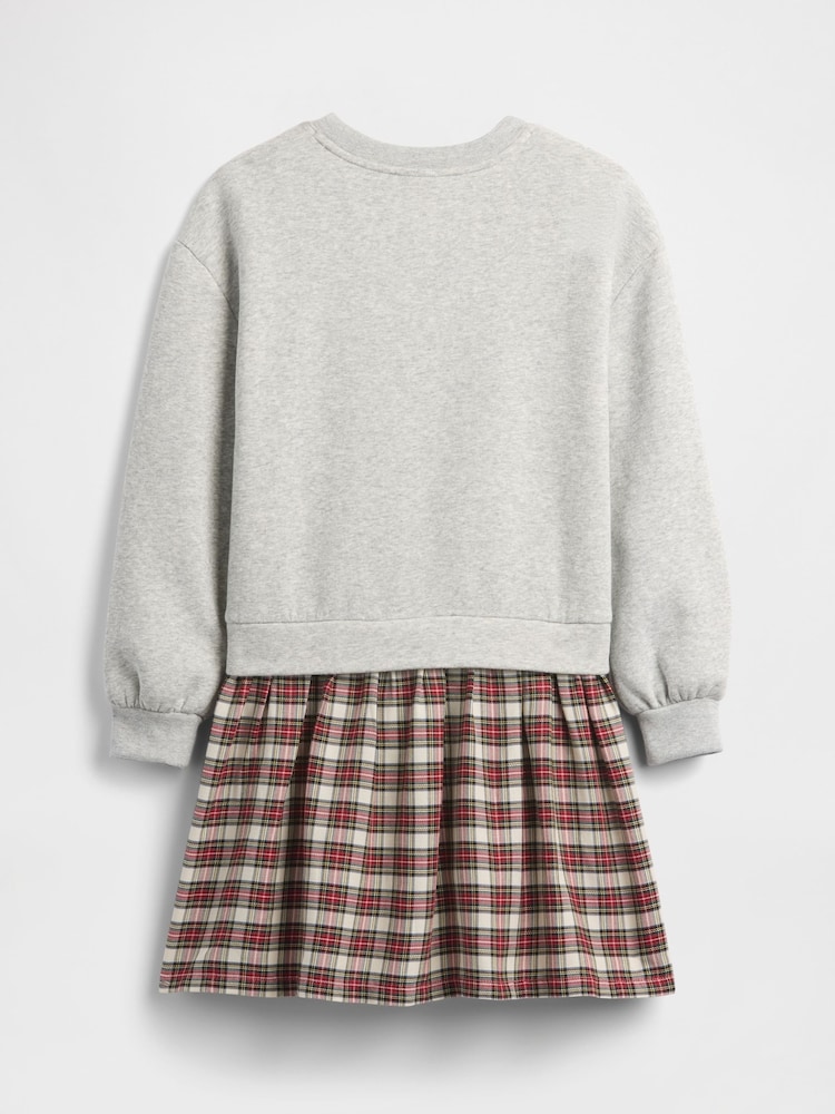 Gap Grey/Red Check Oversized Sweatshirt Dress (4-13yrs) - Image 2 of 3