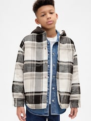Gap White Sherpa-Lined Hooded Flannel Shirt Jacket (4-13yrs) (4-13yrs) - Image 1 of 6