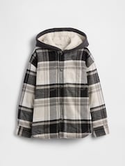 Gap White Sherpa-Lined Hooded Flannel Shirt Jacket (4-13yrs) (4-13yrs) - Image 4 of 6
