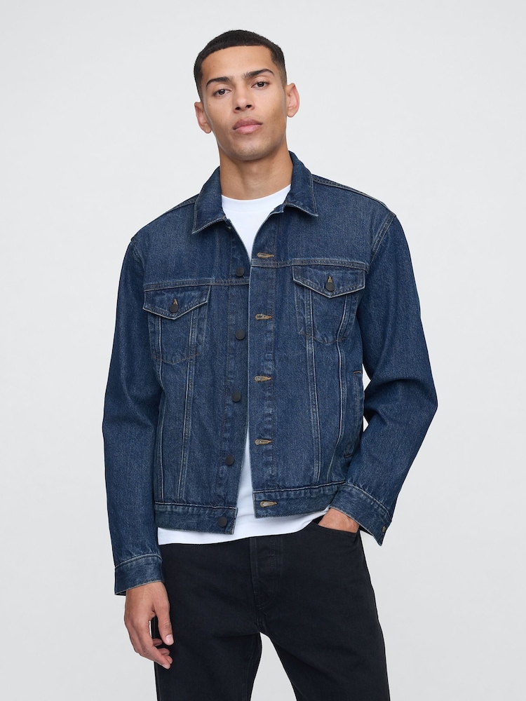 Gap Dark Wash Blue Icon Denim Jacket - Image 1 of 4 Gap Dark Wash Blue Icon Denim Jacket - Image 1 of 4