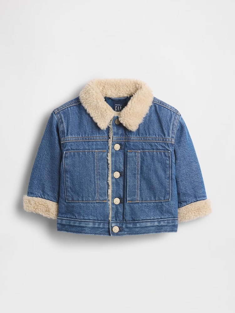 Gap Blue UltraSoft Denim and Sherpa Bear Jacket (2-24mths) - Image 1 of 2 Gap Blue UltraSoft Denim and Sherpa Bear Jacket (2-24mths) - Image 1 of 2