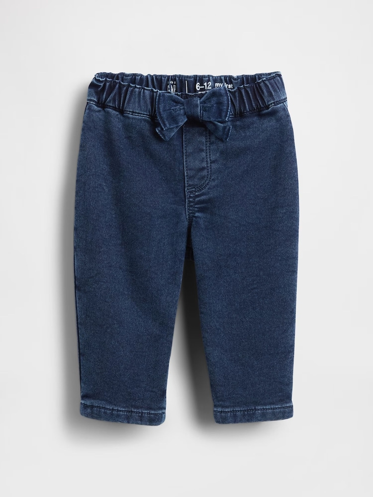 Gap Blue Knit Pull On Bow Barrel Jeans (0-24mths) - Image 1 of 3 Gap Blue Knit Pull On Bow Barrel Jeans (0-24mths) - Image 1 of 3