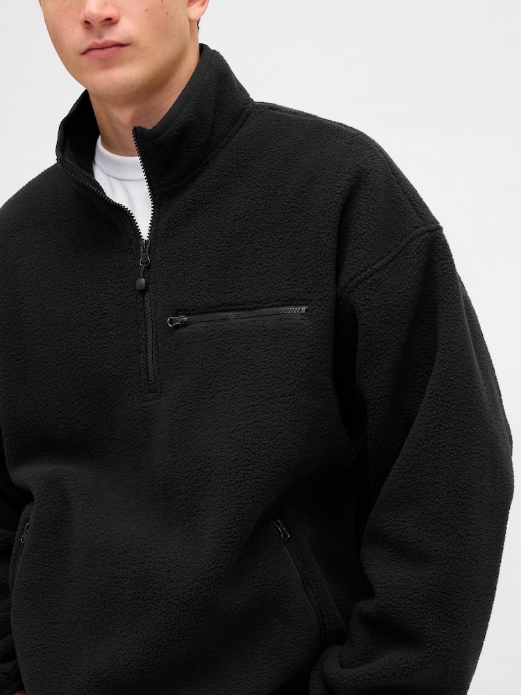 Gap Black Sherpa Oversized Half-Zip Logo Pullover - Image 4 of 4 Gap Black Sherpa Oversized Half-Zip Logo Pullover - Image 4 of 4