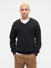 Gap Blue Relaxed Ribbed V-Neck Jumper - Image 1 of 5