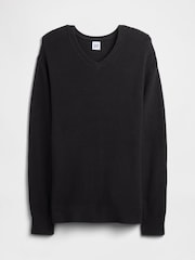 Gap Blue Relaxed Ribbed V-Neck Jumper - Image 4 of 5