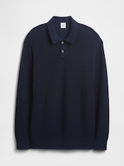 Gap Navy Blue Relaxed Ribbed Jumper Polo Shirt - Image 4 of 5
