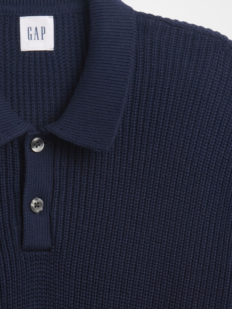 Gap Navy Blue Relaxed Ribbed Jumper Polo Shirt - Image 5 of 5 Gap Navy Blue Relaxed Ribbed Jumper Polo Shirt - Image 5 of 5