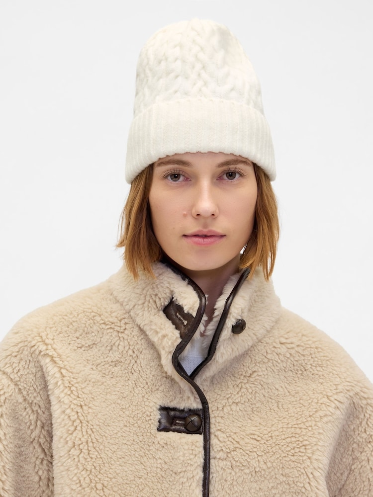 Gap White CashSoft Cable-Knit Beanie - Image 1 of 2