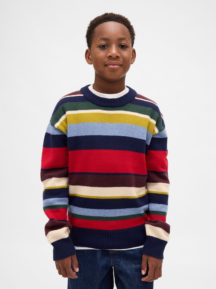 Gap Multi CashSoft Relaxed Crew Neck Jumper (4-13yrs) (4-13yrs) - Image 1 of 5 Gap Multi CashSoft Relaxed Crew Neck Jumper (4-13yrs) (4-13yrs) - Image 1 of 5