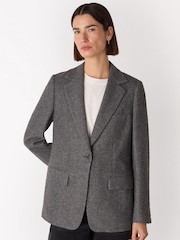 Whistles Grey Herringbone Wool Blend Blazer - Image 1 of 6