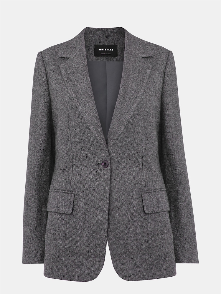 Whistles Grey Herringbone Wool Blend Blazer - Image 6 of 6