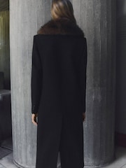 Mango Black Wool Coat with Fur Collar - Image 2 of 5