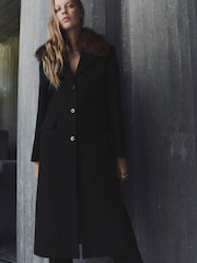Mango Black Wool Coat with Fur Collar - Image 3 of 5