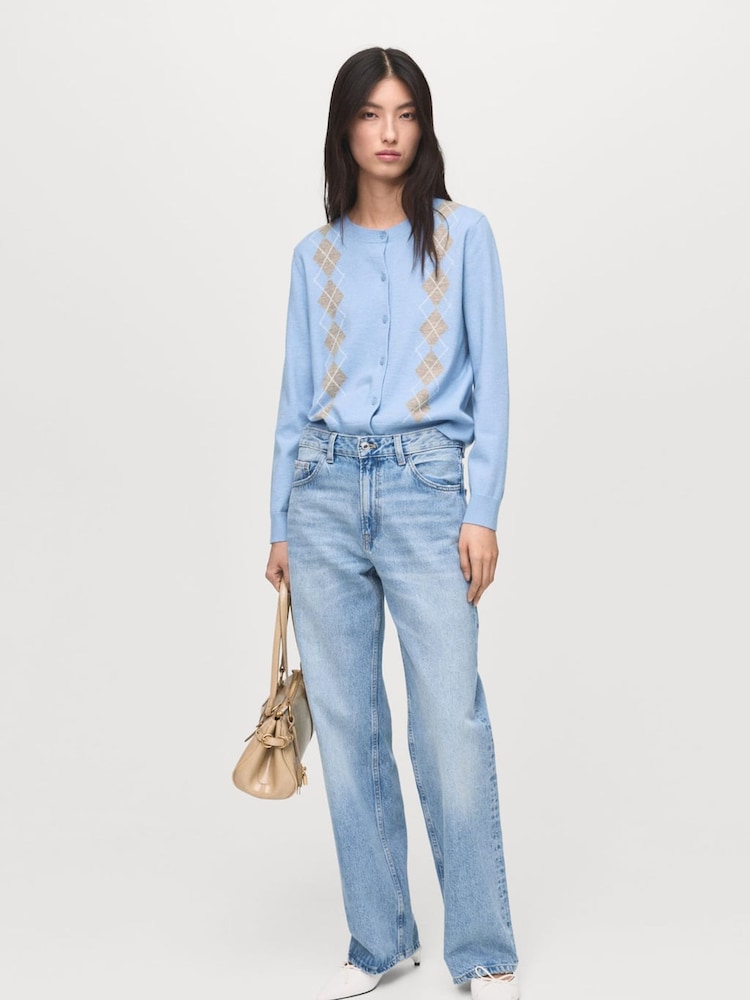 Mango Blue Knitted Cardigan With Diamonds - Image 1 of 6